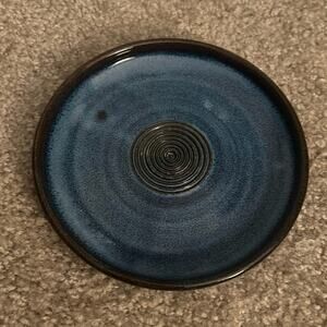 Garlic Grater Grating Dish Homemade Glazed Dark Blue Art Pottery